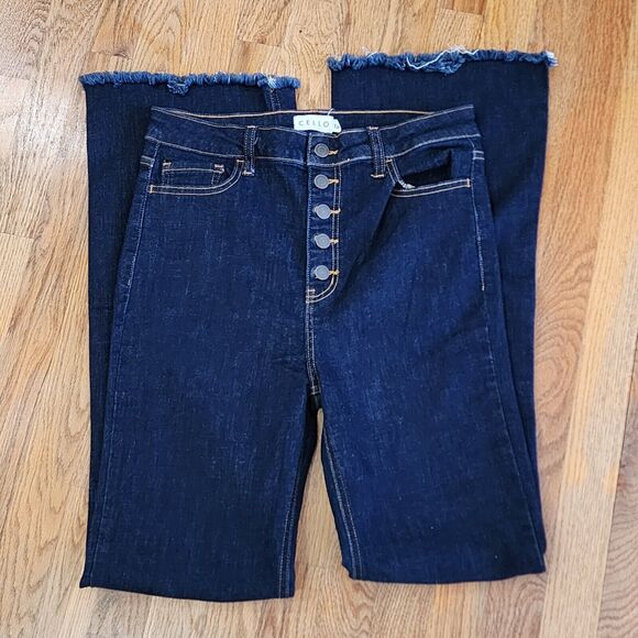 Cello Denim - Cello Button Front High Rise Flare Dark Wash Women's Stretch Denim Jeans Size 13